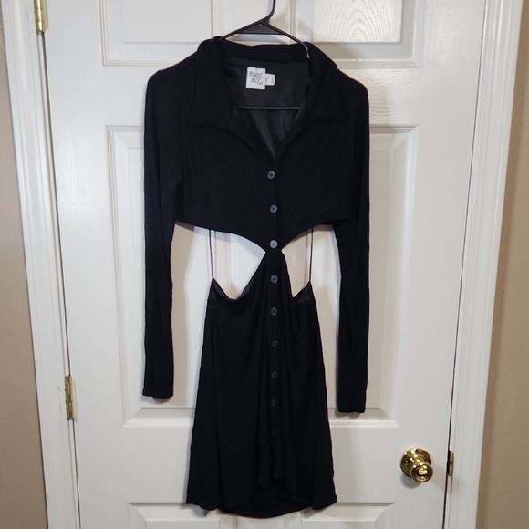 Princess Polly Black Ribbed Sheath Dress with Notched Collar - Picture 1 of 8